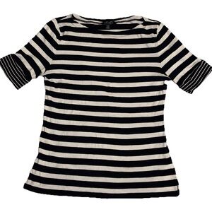 Lauren Ralph Lauren Y2K Woman’s Scoop Neck Nautical 3/4 Sleeve Stiped Shirt LG